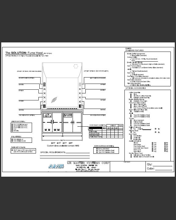 High Performance Fume Hoods 3 AMS Solution Fume Hood Specs