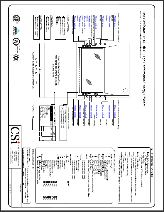 High Performance Fume Hoods 5 Order Sheets - CSi - HP Series Fume Hood